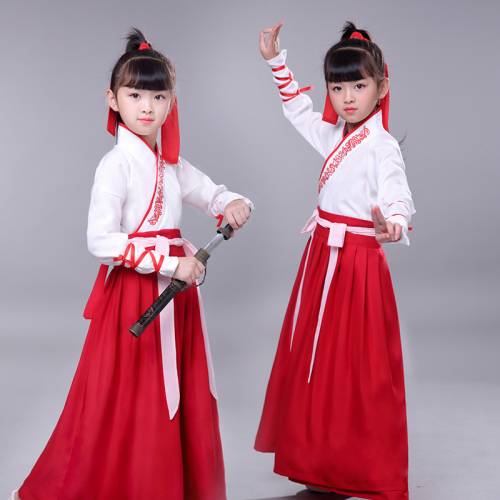 Childrens ancient costume Chinese Hanfu traditional Chinese culture Chinese style primary school boys and girls performance costume three character Sutra Tang poetry recitation schoolboy