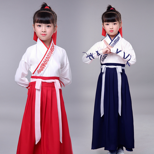 Childrens ancient costume Chinese Hanfu traditional Chinese culture Chinese style primary school boys and girls performance costume three character Sutra Tang poetry recitation schoolboy