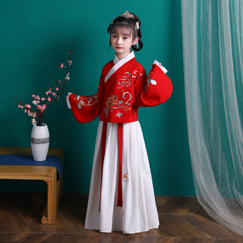 Girls Chinese Hanfu spring dress childrens Chinese style ancient costume Ming system jacket skirt Embroidered Baby Tang suit long sleeve