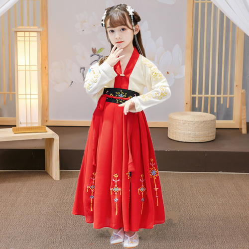 Childrens Chinese Hanfu chinese style super fairy half arm side-by-side ancient style suit skirt girl fairy skirt elegant ancient dress Ru skirt