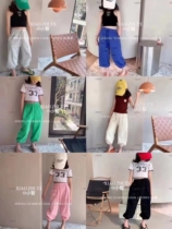 Little classmate 2022 spring and autumn new childrens middle and big children full print embroidery knitted sports loose pants trousers 2359