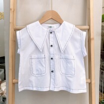 Brand childrens small and medium-sized childrens open-line design lapel sleeveless shirt 218869 good quality