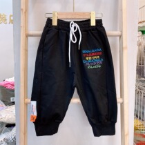 Brand summer large and medium-sized childrens terry letter embroidery thin section breathable casual sports seven-point knitted pants 18068