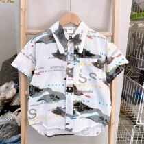 Brand summer 100-170 yards childrens medium and big childrens ink printing trendy pure cotton short-sleeved shirt 6602 can be parent-child