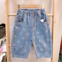 Little classmate summer new full print boys and girls all-match denim middle and big childrens pants 2559