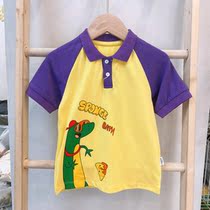 Brand summer childrens childrens baby pure cotton cartoon print raglan lapel polo shirt short-sleeved t-shirt 30432