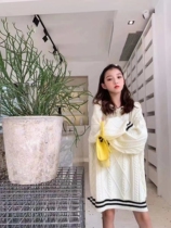 Breo autumn and winter childrens middle school big boy navy collar thick mid-length knitted sweater dress 28828