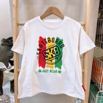 2022 childrens clothing pure cotton childrens new white middle and big children casual graffiti round neck short-sleeved T-shirt 82015