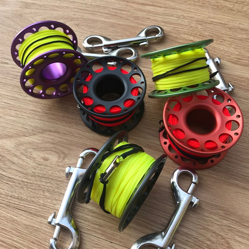 Elephant pull dive line wheel aluminum alloy metal diving bobbin 30m nylon flat line buoy SMB coil
