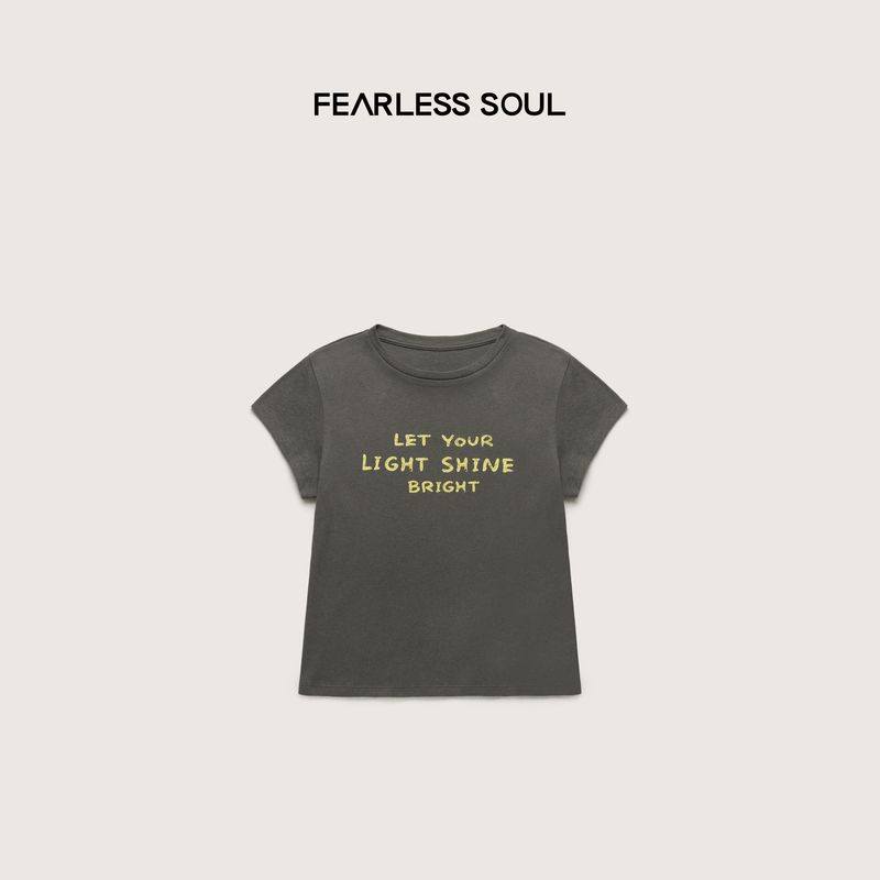 Taffa Tang Fafa Summer'Short T-Shirt for Petite People' Healing Style Letter Print Slim Fit Short Sleeve T-Shirt for Women