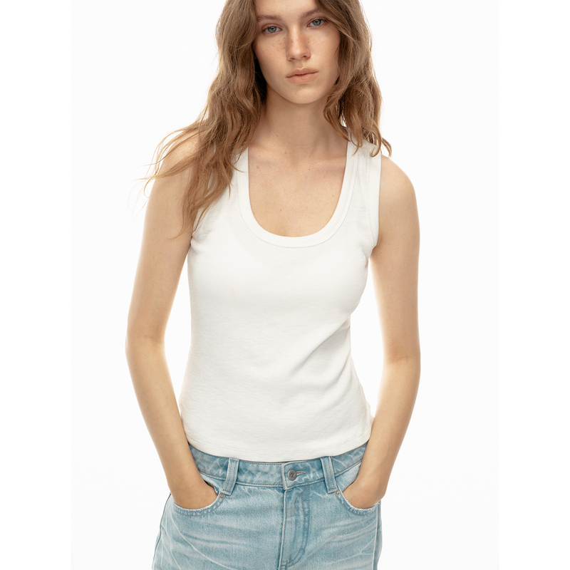 Taffa Tang Fa Fa Early Autumn New Product Simple U-Neck Textured High-Elastic Ribbed Casual Versatile Tank Top for Women
