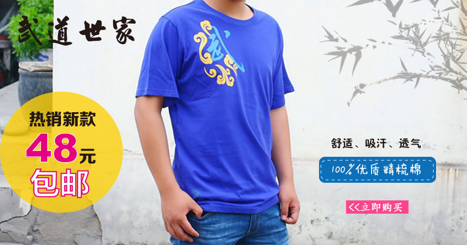 Wu Dao's family BUDOSAGA martial arts T-shirt pure cotton wufu character T-shirt male and female training competition T-shirt manufacturer direct sales