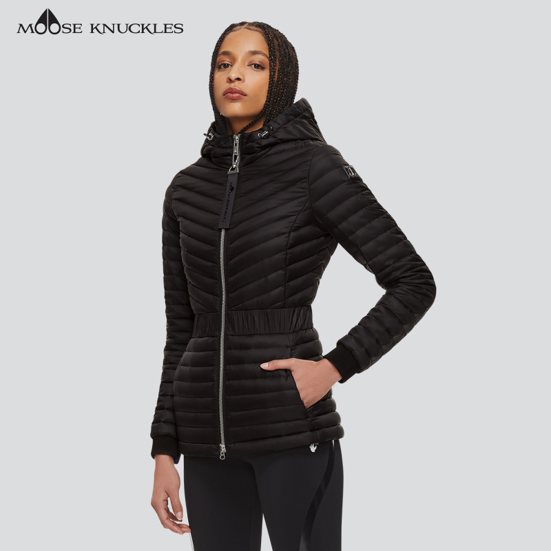 MOOSE KNUCKLES Vanilla Sky Women's Slim Fit Zip Waist Hooded Lightweight Down Jacket