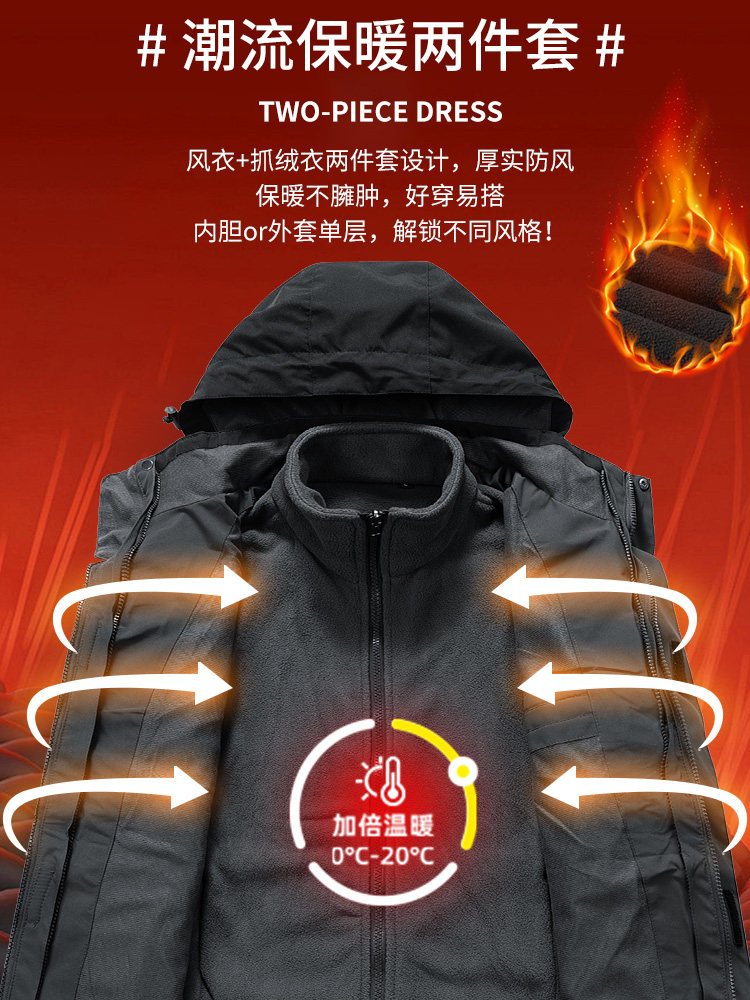 Jeep Men's Jacket 2025 New Three-In-One Detachable Outdoor Windproof Autumn and Winter Jacket