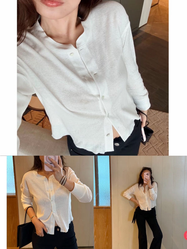 Tammy Lu Henry Cardigan Row Style Versatile Single-Breasted Henry Cardigan Round Neck Open-Front Two-Way Wear Tammy Lu Henry Cardigan Row Style Versatile Single-Breasted Henry Cardigan Round Neck Open-Front Two-Way Wear