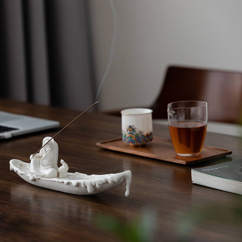 Hanjiang Snow Zen Fragrance Decoration Living Room Decoration Fragrance Insert Fragrance Simple White Porcelain Craft Gift Decoration Sandalwood Agarwood Seat