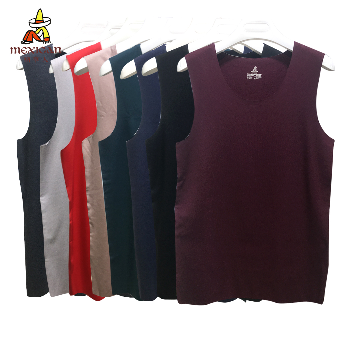 Scarecrow underwear men's non-marking warm heating fiber de velvet plus velvet thin velvet wide shoulders sleeveless vest D79243