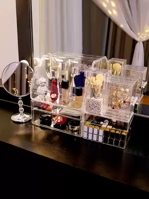 Transparent cosmetics storage box desktop drawer type finishing box dustproof acrylic household skin care rack