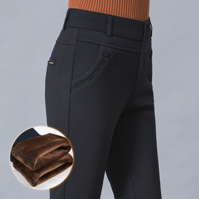 2023 Winter New Gush Thickening Straight Drum Pants Woman High Waist Middle Aged Girl Pants Mom Casual Pants Trousers Trousers-Taobao