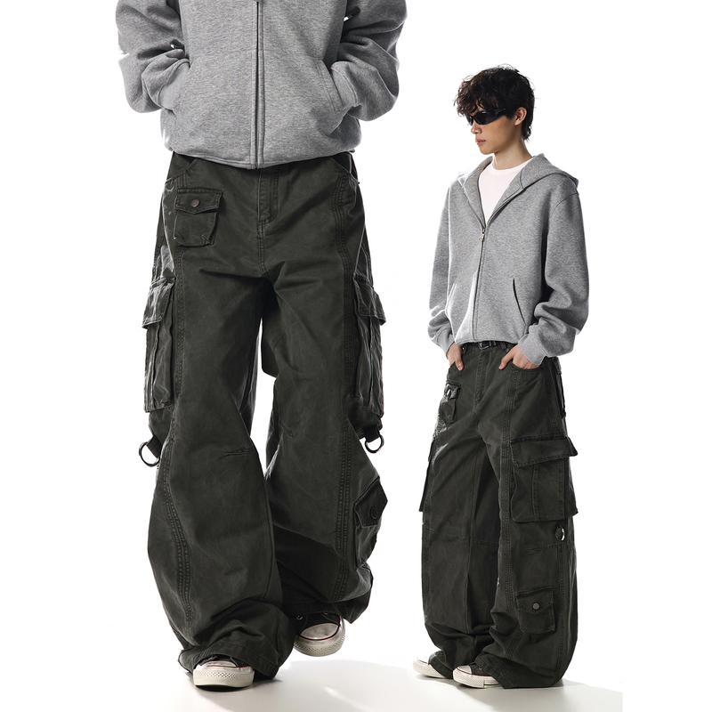 American Retro Military Green Multi-Pocket Design Cargo Pants for Men and Women, New Autumn Loose Wide-Leg Versatile Casual Pants American Retro Military Green Multi-Pocket Design Cargo Pants for Men and Women, New Autumn Loose Wide-Leg Versatile Casual Pants