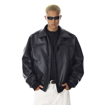 American Retro Distressed Texture High-End Biker Jacket Leather Coat for Men and Women with Unique Design and Niche Casual Style