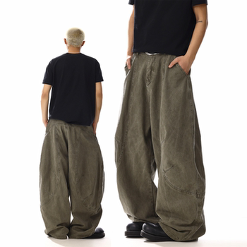 American Retro Distressed Washed Loose Scimitar Pants for Men and Women, Cool High Street Loose Casual Straight Wide-Leg Cargo Pants