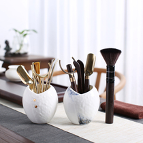 Shengyao white porcelain tea ceremony six gentlemen set tea set accessories Ceramic tea art 6-piece copper clip tea needle tea spoon