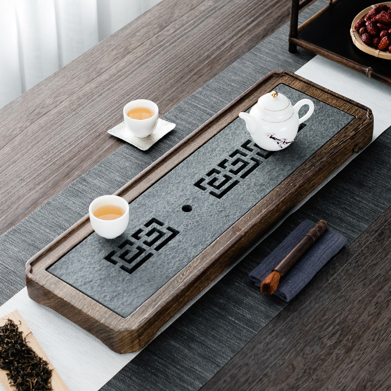 Home Kilns Chicken Wings Wood Tea Tray Whole Home Solid Wood Tea Table Simple Water Storage Drainage Type Rectangular Urkin Stone Tea Sea