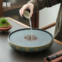 China Kiln Round Alumina Tea Tray Suit Ceramic Trays Stone Pan Simple Storage Drain Chinese Dry Foam Table Drain Pan