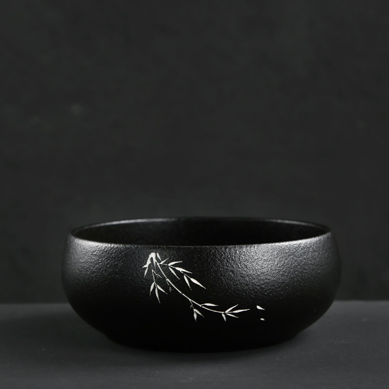 Shengkiln retro black ceramic tea wash tea barrel large ceramic household glass tea bowl water tea sea tea accessories