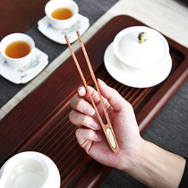Home Kiln Tea Clip Tweezers Solid Wood Tea Making Tools Bamboo Pure Copper Tea Set Accessories Clips Home Tea Aisles Suit Utensils