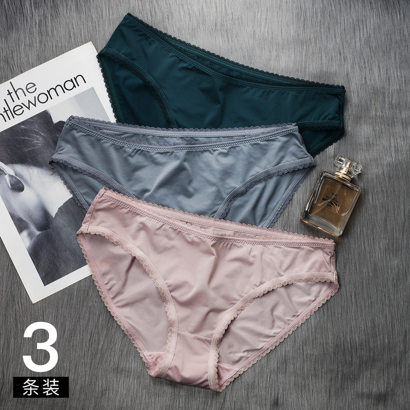 Women's Low-Waist Ice Silk Soft Black Panties, Sexy 100% Cotton Crotch Briefs, Triangle Shorts Underwear