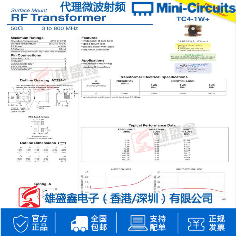 Mini-Circuits TC4-1W+炸场登场：3-800MHz射频变压器，百元级性能天花板_频率元件_淘宝数码网