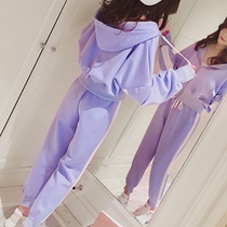 Short and high outer set autumn female student sweaty tide Harajuku 155cm small sportswear 150 small feet pants