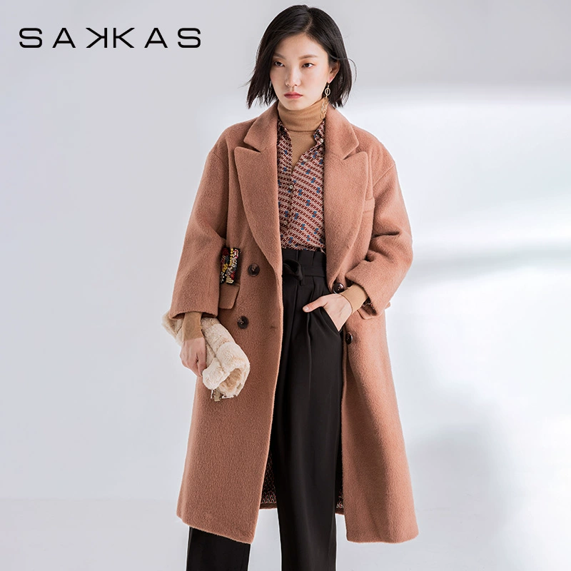 Áo len nữ N-ONE sakkas Áo len nữ dài giữa thêu 74107509238 - Trung bình và dài Coat