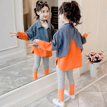 Girl Splicing Denim Jacket 2022 Spring New Baby Han Version Loose Foreign Air Shirt Children Spring Dress Blouse