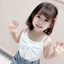 Child Short Sleeve T-shirt Girl Harness Blouse Blouse Blouse Fashion Korean Version Butterfly Knot Vest Summer Autumn Thin style Fashion Jersey