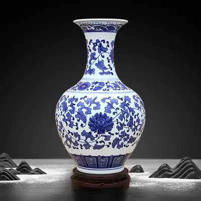 Jingdezhen ceramic wares lotus pattern blue and white porcelain vase ornaments study living room bogushi craft gift decoration vase