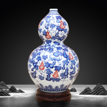 Jingdezhen ceramics Chinese blue and white porcelain gourd vase office boggy shelf living room wine cabinet decorations ornaments