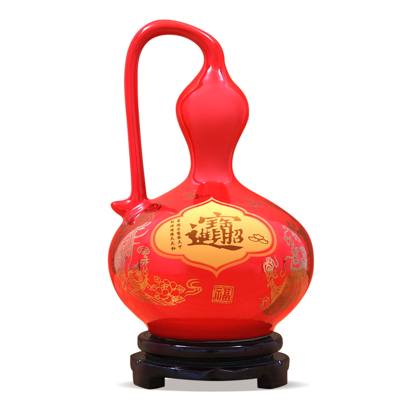 Jingdezhen ceramics China red peony red Cross with a gourd vases feng shui living room decorations household act the role ofing is tasted