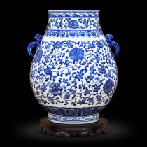 Jingdezhen ceramic vase with Lotus hand-painted double-eared living room decorations high-end gifts ancient frame ornaments