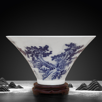 Jingdezhen Ceramic Ornaments Blue and White Porcelain Decorative Bowl Bowl Big Bowl Net Red Douyin From Media Props Bowl