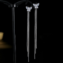 Temperament Super fairy butterfly earrings 2021 New Tide long fairy air tassel Senioris senior ear clip without ear hole female