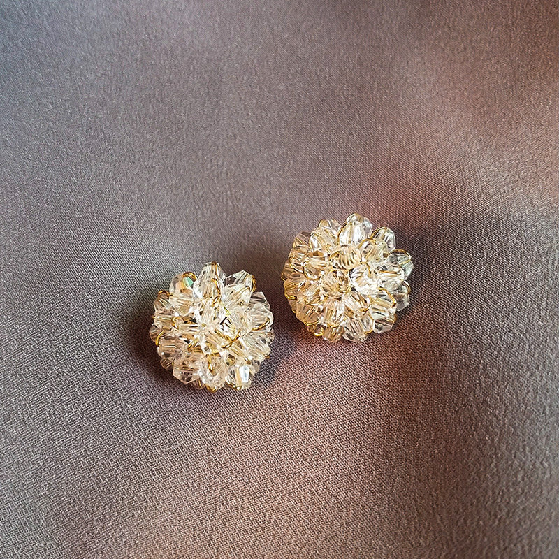 Ball earrings 2022 new trendy exaggerated personality net red sterling silver earrings imitation crystal ear clips female earrings without ear holes