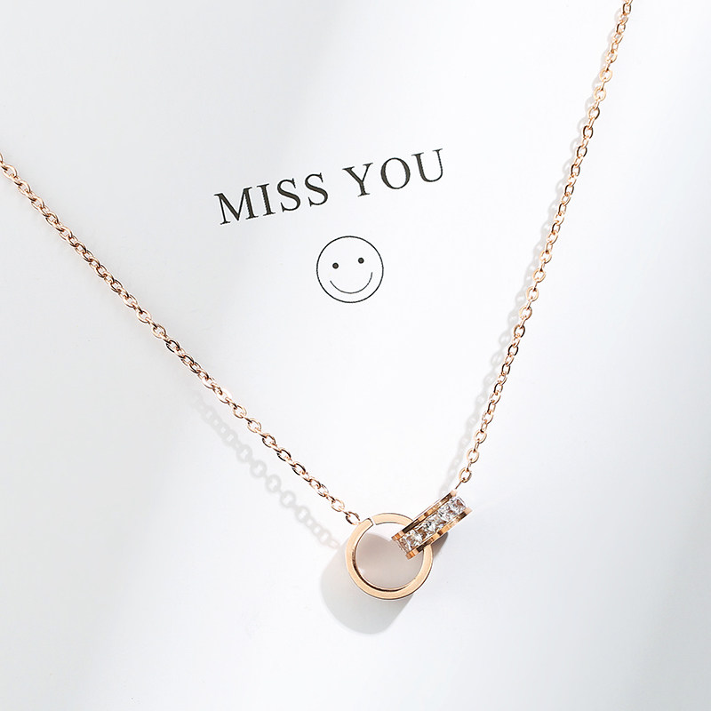 New Tidal Web Red Necklace Woman Double Ring Letters Rose Color Gold Lock Bone Chain Small Crowdbrand Brief Senior Sensation Necklace