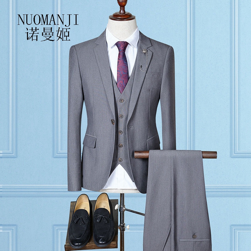 Norman Ji Men's High-end Suits Casual Versatile Slim Three-piece Solid Color Business Professional Suits 2021