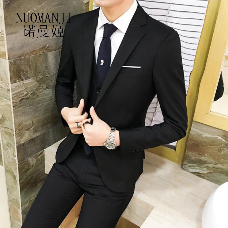 Norman Ji men's casual formal work clothes three-piece suit Fashion banquet high-end slim suit suit trend