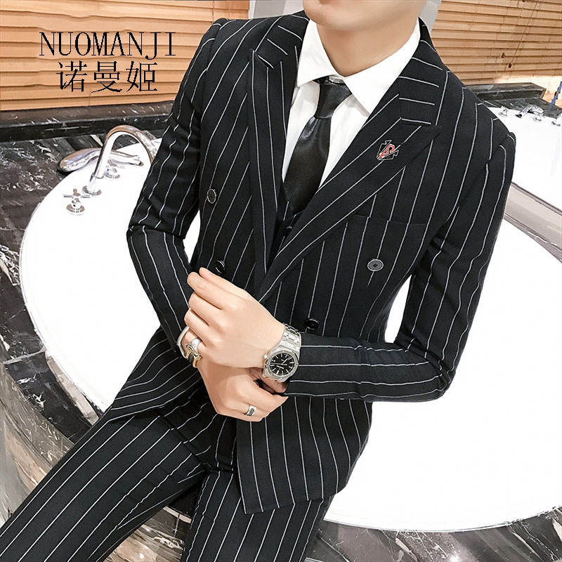 Norman Ji striped three-piece suit suit 2021 new business casual autumn all-match handsome men's suit