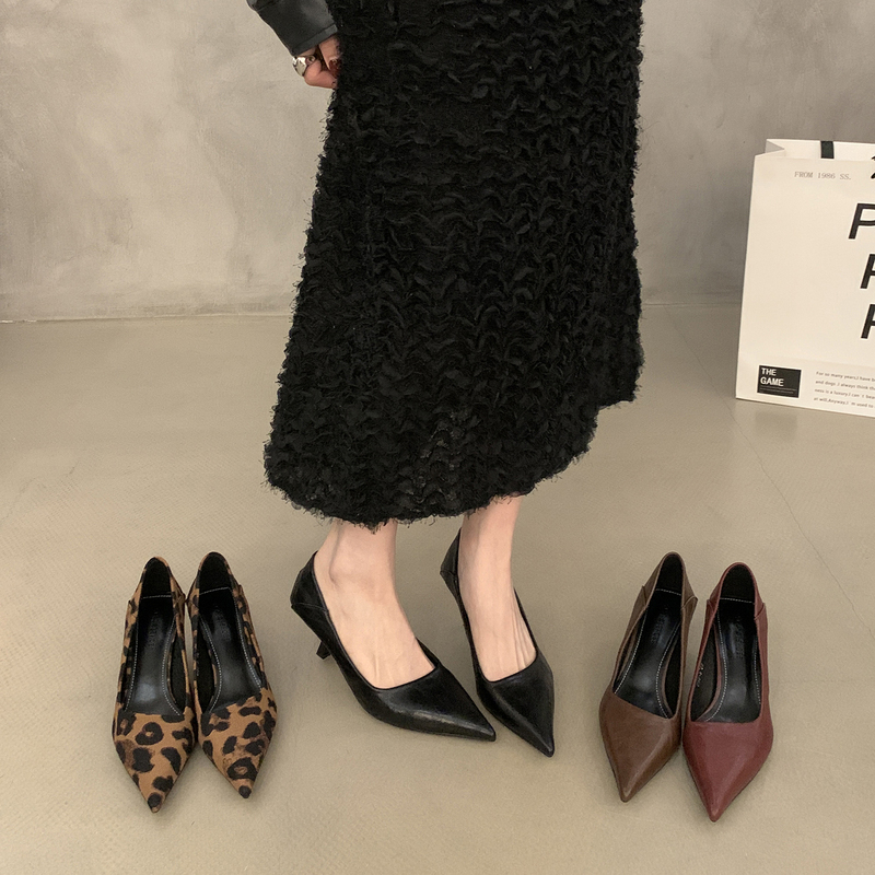 Pointed Toe French Leopard Print Stiletto Shoes 2026 New Style Sexy and Comfortable Pointed Toe Shallow High Heels Small Size Kitten Heels Pointed Toe French Leopard Print Stiletto Shoes 2026 New Style Sexy and Comfortable Pointed Toe Shallow High Heels Small Size Kitten Heels