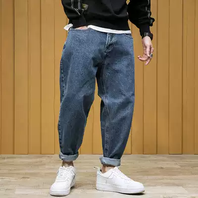 Autumn Loose Straight Jeans Men's Large Harren Pants Tide Brand ankle-length pants Fat Small Feet Tapered Lob Pants